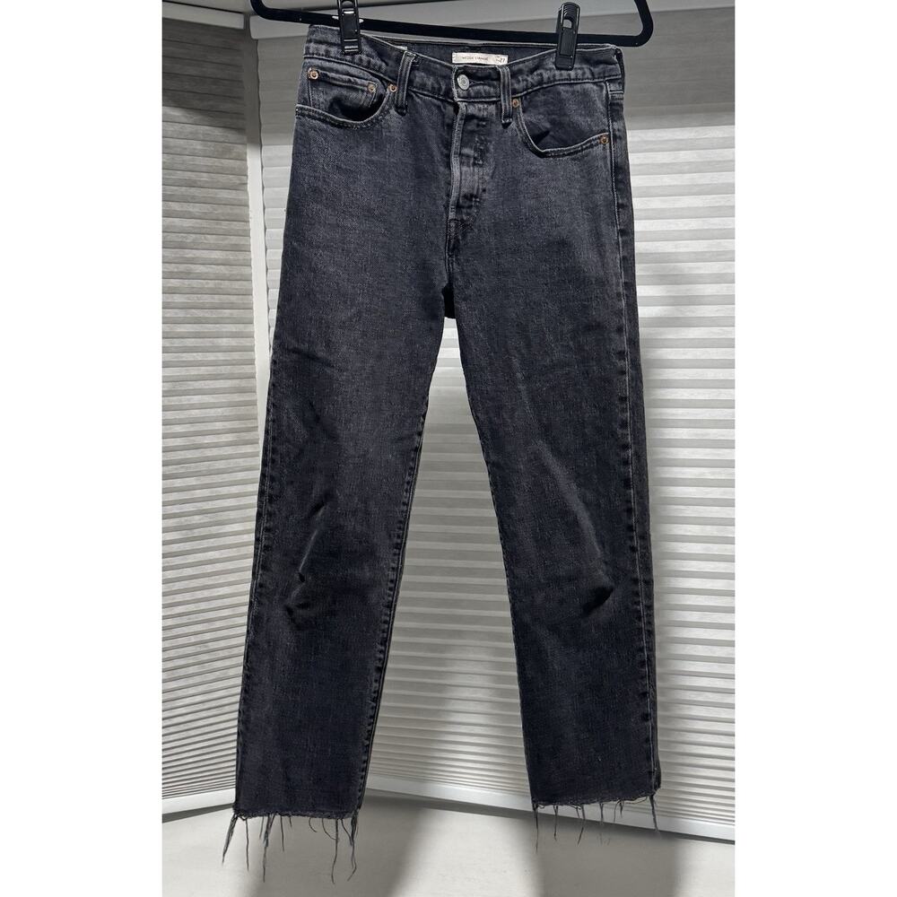 Levis Wedgie Straight Jeans Black Stretch Womens SZ 27x25 Vintage Big E